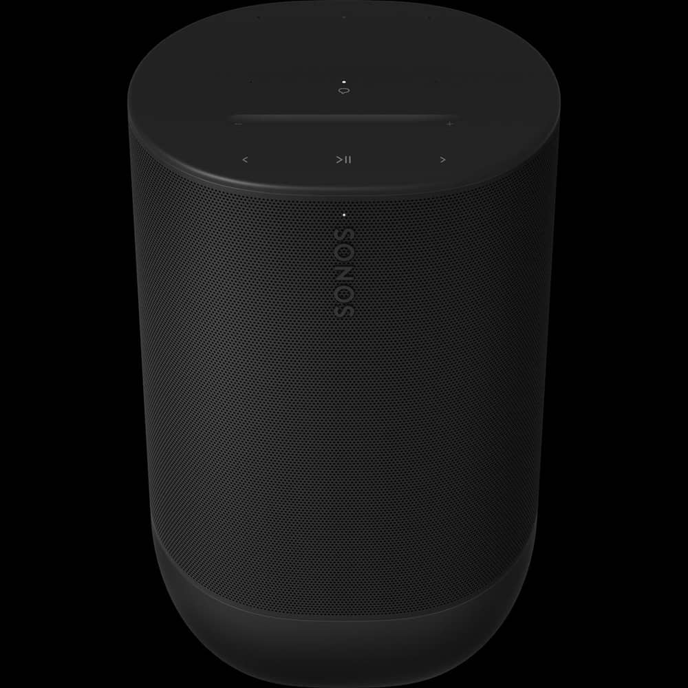 Front view of a black Sonos Move 2 facing down at an angle